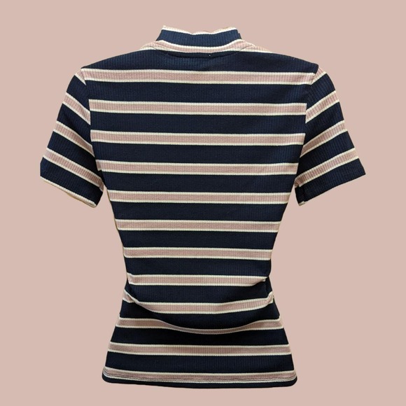 Retro Striped Ribbed Mock TurtleNeck Knit Top by Hippie Rose - Picture 2 of 4